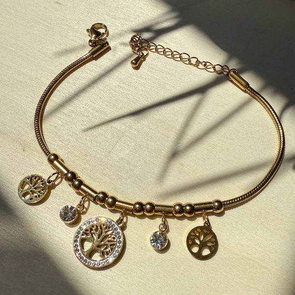 Bracelet 18K Gold Stainless Steel Tree of Life Charm Bracelet - Picture 11 of 15